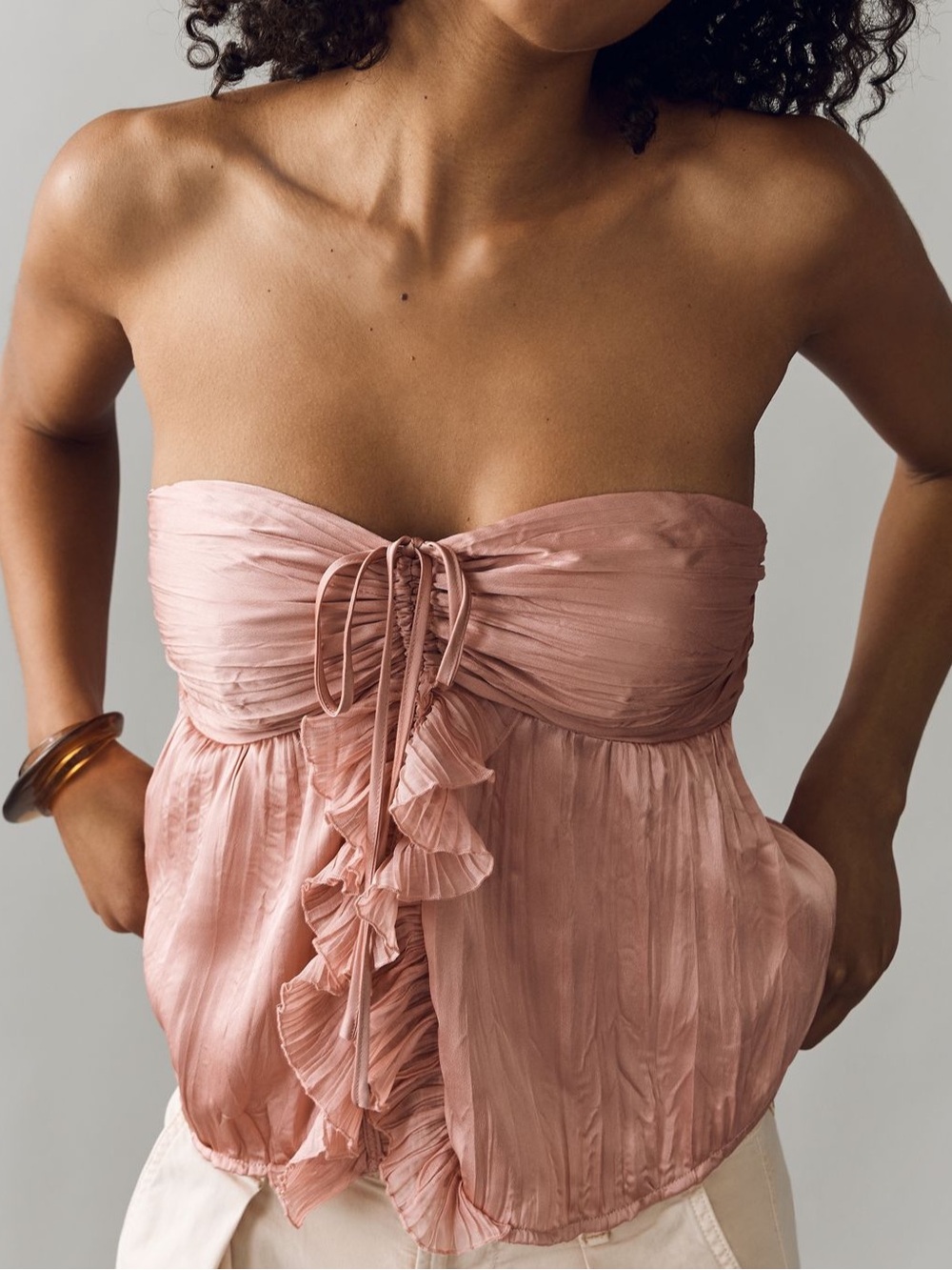 NWT Mariana Tie Front Strapless Top